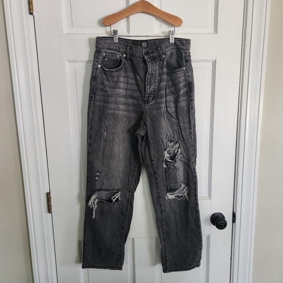 UO BDG Black Wash Distressed High Rise Slim Straight Jeans - Picture 3 of 11